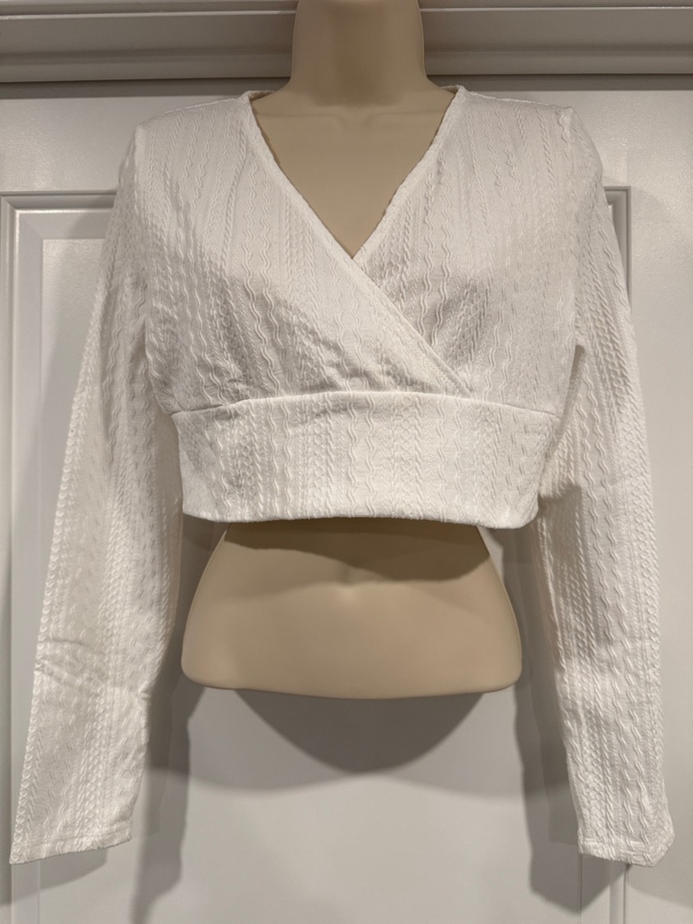 SHEIN White Textured Wrap Crop Top